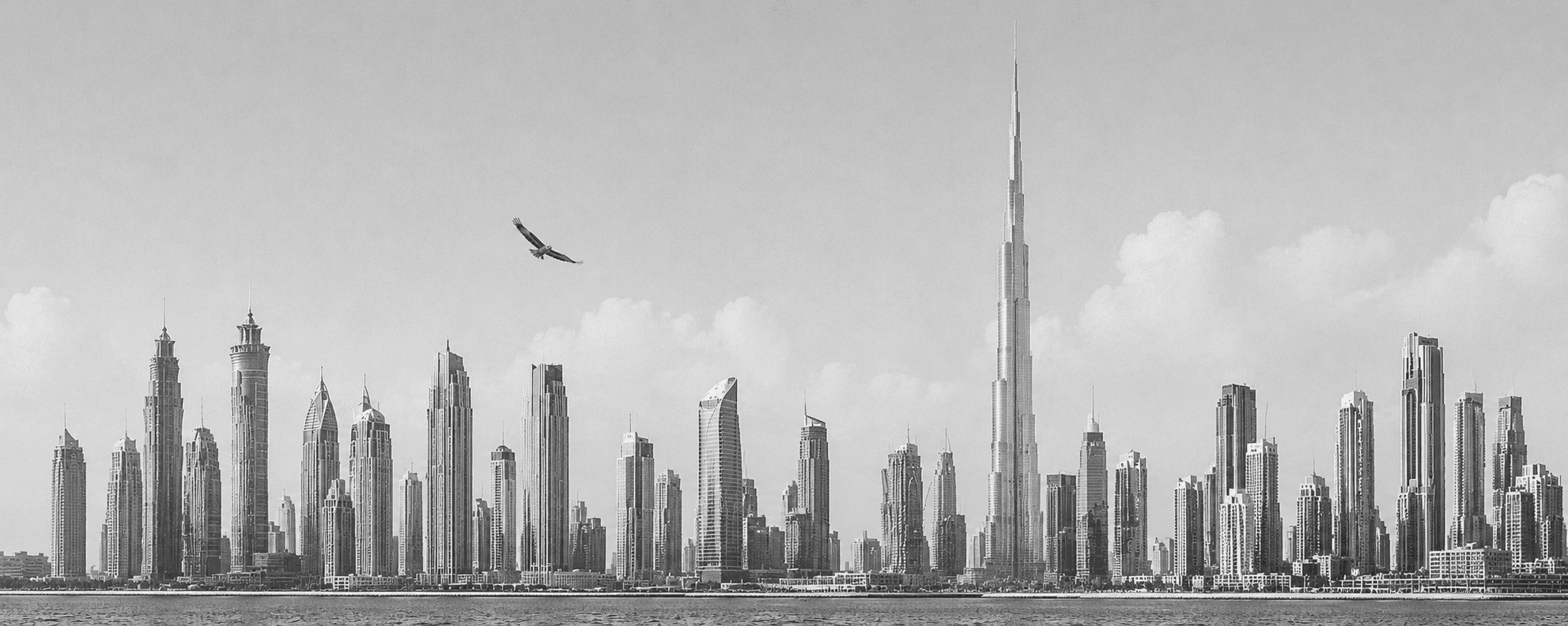 Dubai skyline in black and white